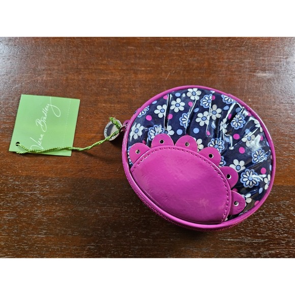 Vera Bradley Frill Coin Change Purse Peek A Boo Boysenberry Flower Purple Zips - Picture 3 of 5